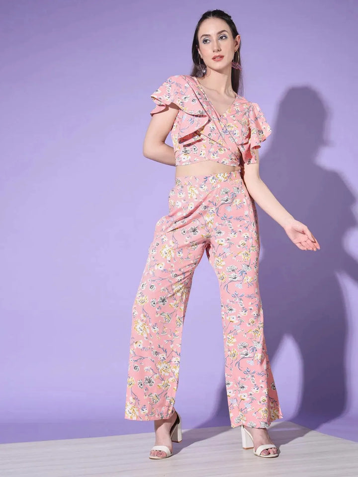 Pink Beautiful Floral Printed Top Palazzos Set - VJV Now