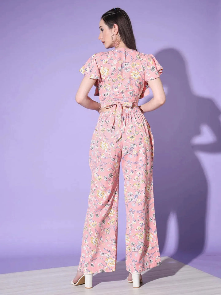 Pink Beautiful Floral Printed Top Palazzos Set - VJV Now