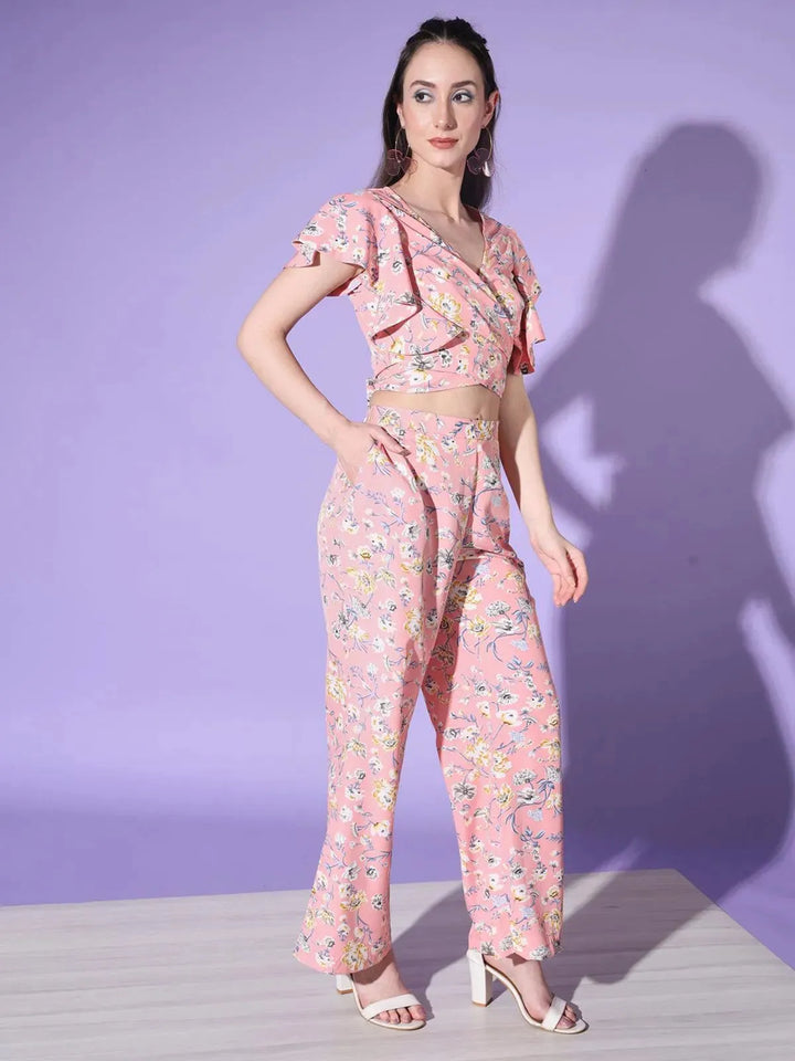 Pink Beautiful Floral Printed Top Palazzos Set - VJV Now