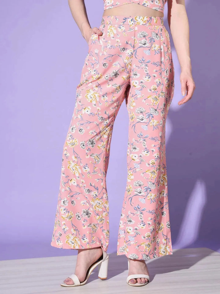 Pink Beautiful Floral Printed Top Palazzos Set - VJV Now