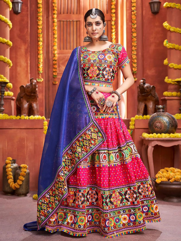 Pink Cotton Mirror Work Navratri Lehenga Choli - VJV Now