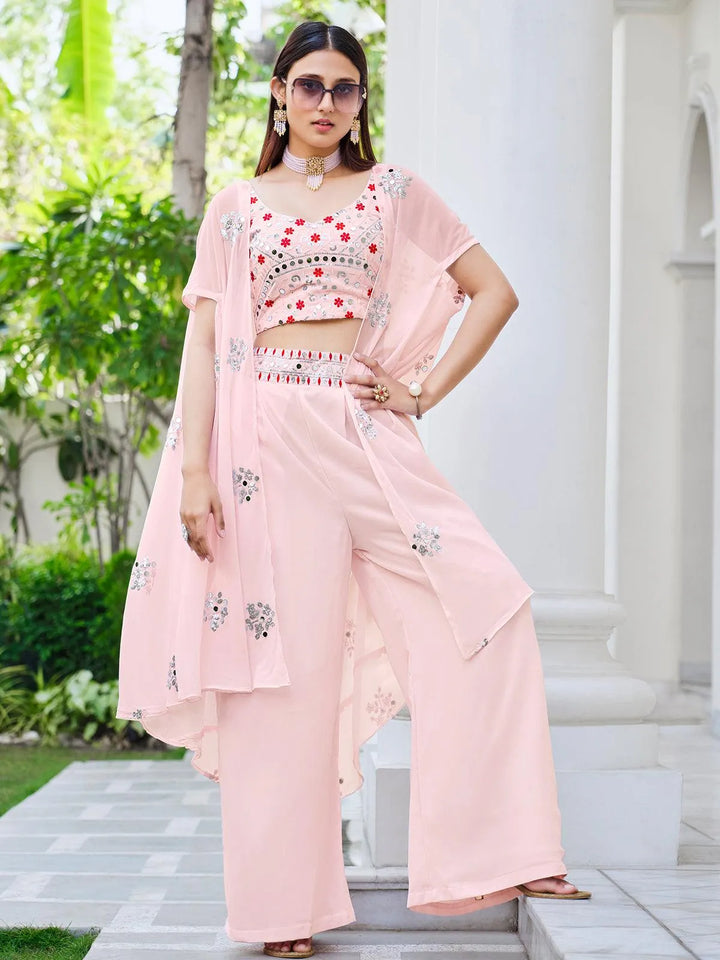 Pink Designer Koti Style Embroidered Work with Mirror choli with Palazzo Set - VJV Now