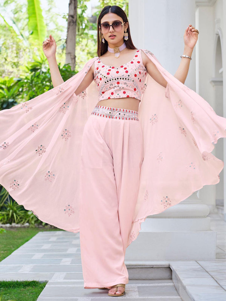 Pink Designer Koti Style Embroidered Work with Mirror choli with Palazzo Set - VJV Now