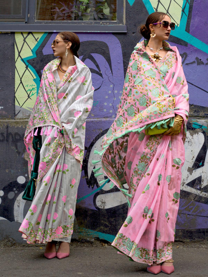 Pink Floral Printed Designer Wear Saree - VJV Now