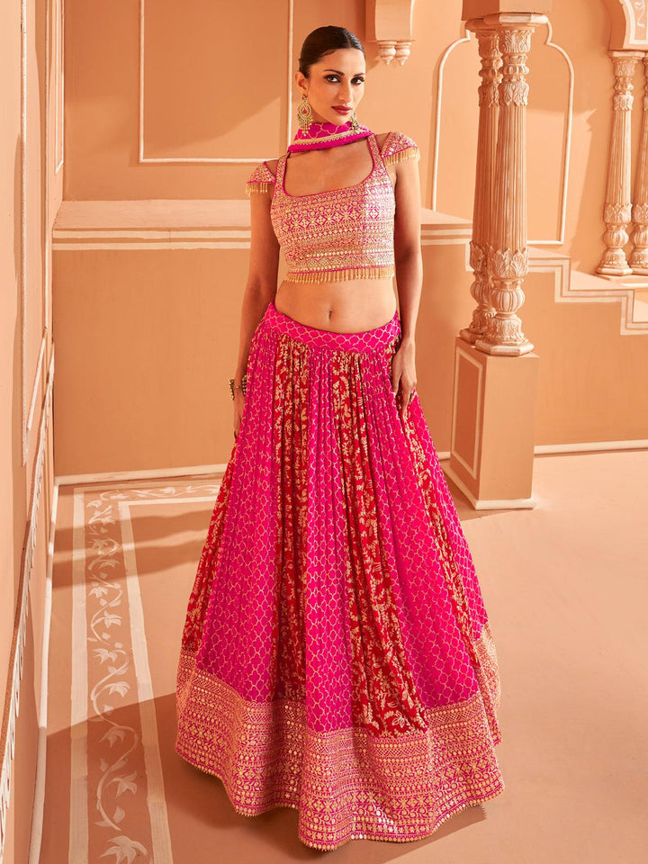 Pink Georgette Embroidery Work Wedding Wear Lehenga Choli - VJV Now