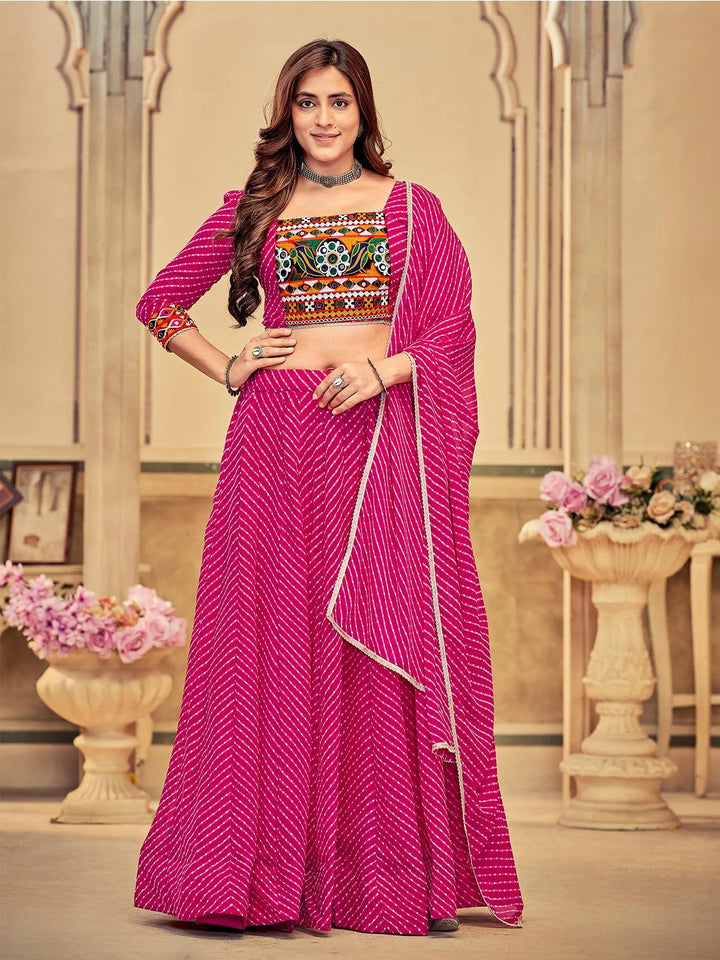 Pink Lahariya Georgette Choli with Embroidery & Mirror Work - Perfect for Navratri - VJV Now