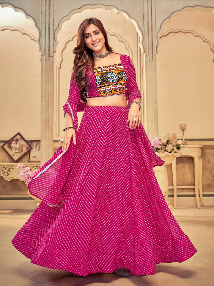 Pink Lahariya Georgette Choli with Embroidery & Mirror Work - Perfect for Navratri - VJV Now