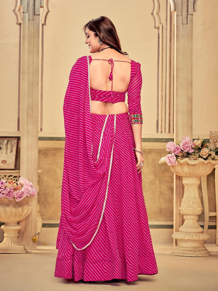 Pink Lahariya Georgette Choli with Embroidery & Mirror Work - Perfect for Navratri - VJV Now