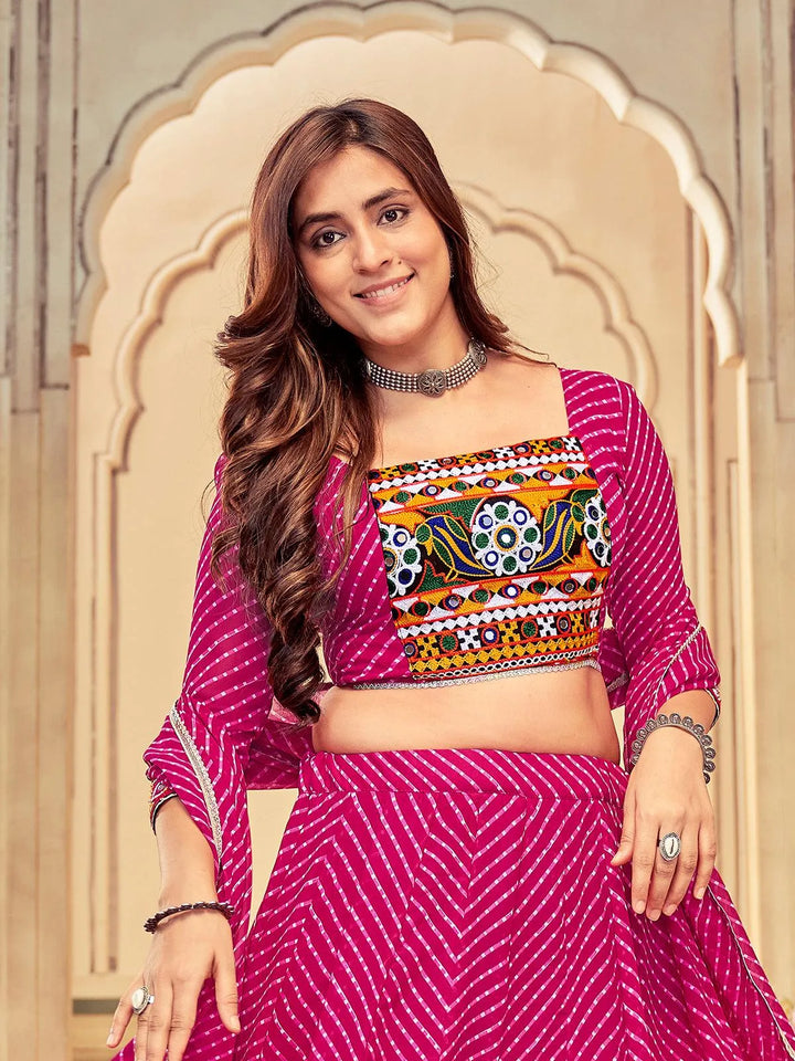 Pink Lahariya Georgette Choli with Embroidery & Mirror Work - Perfect for Navratri - VJV Now