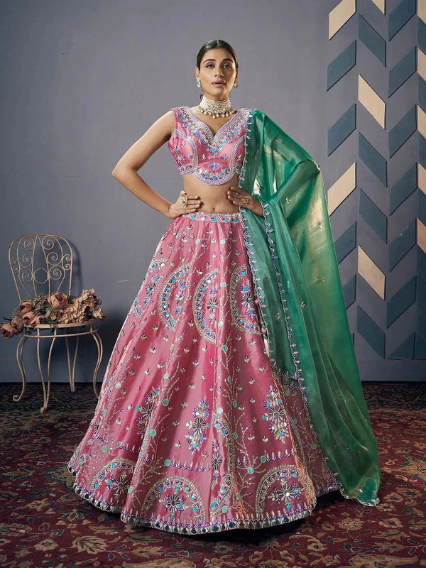 Pink Lehenga Choli Set with Embroidery Hand work for weeding - VJV Now