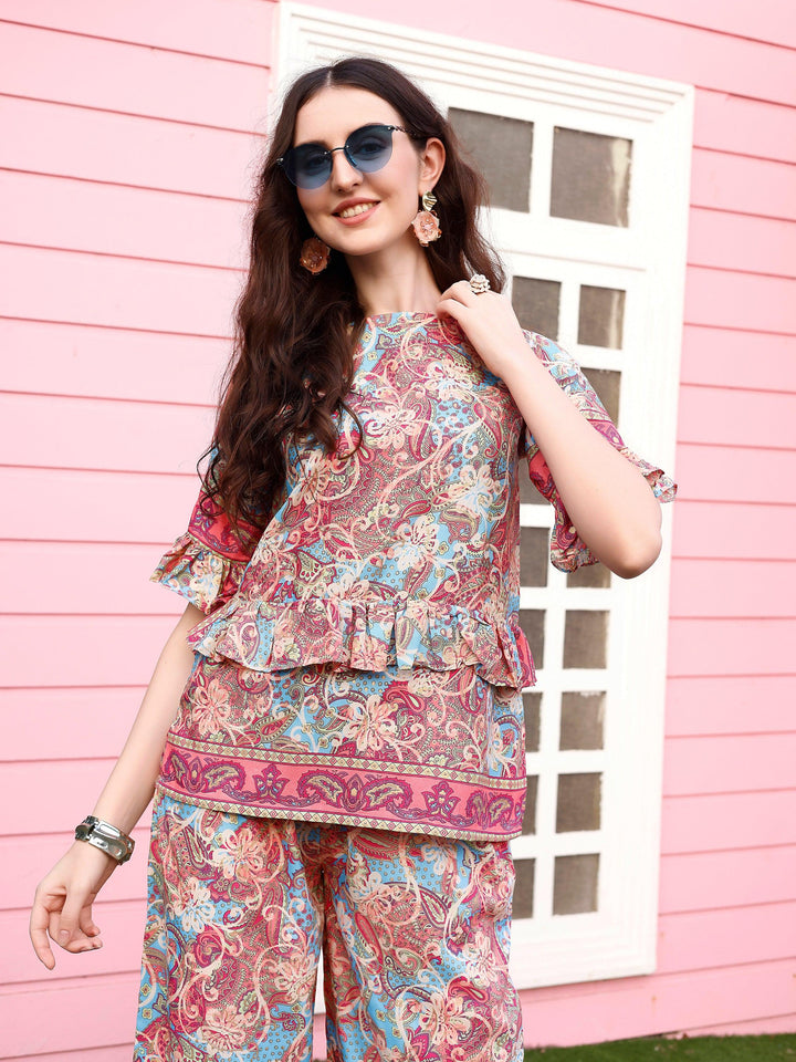 Pink Paisley Printed Designer Ready To Wear Co-Ords Sets - VJV Now