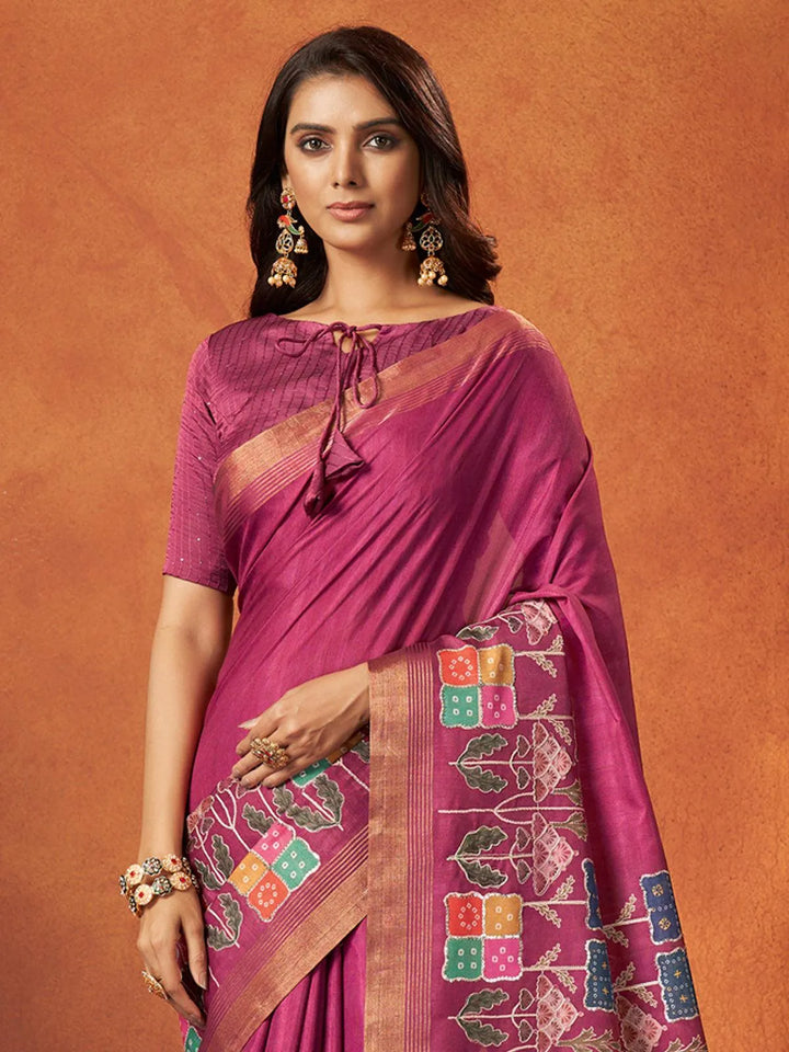 Pink Printed Work Crepe Soft Silk Saree - VJV Now