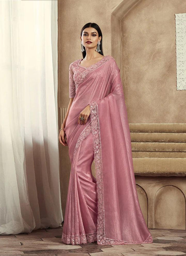 Pink Sequin Saree in Silk Perfect for Receptions & Festivals - VJV Now