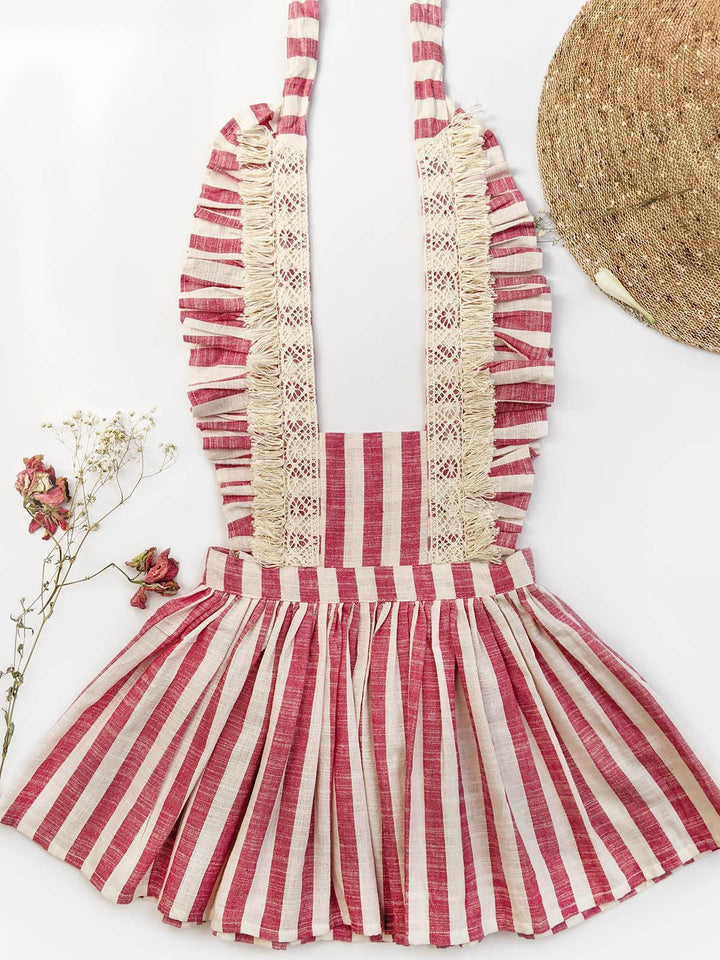 Pink Stripes Baby Frilled Frock With Crochette Lace - VJV Now