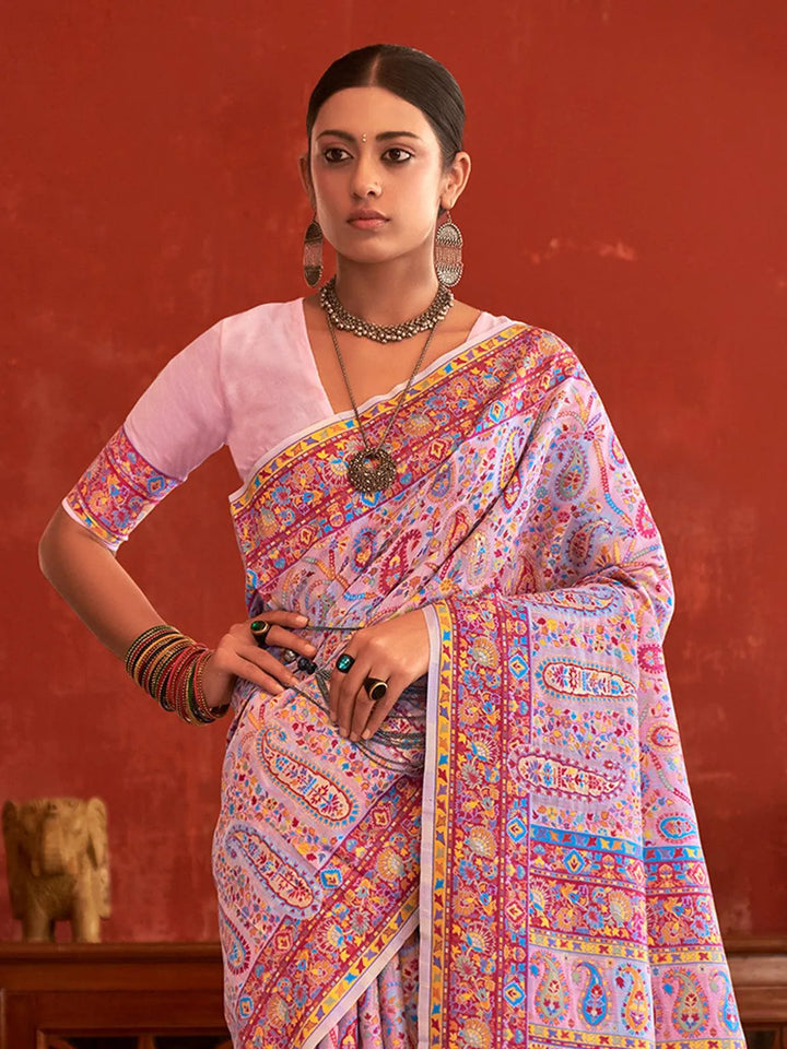 Pink Woven Banarasi Kashmiri Pashmina Silk Saree - VJV Now