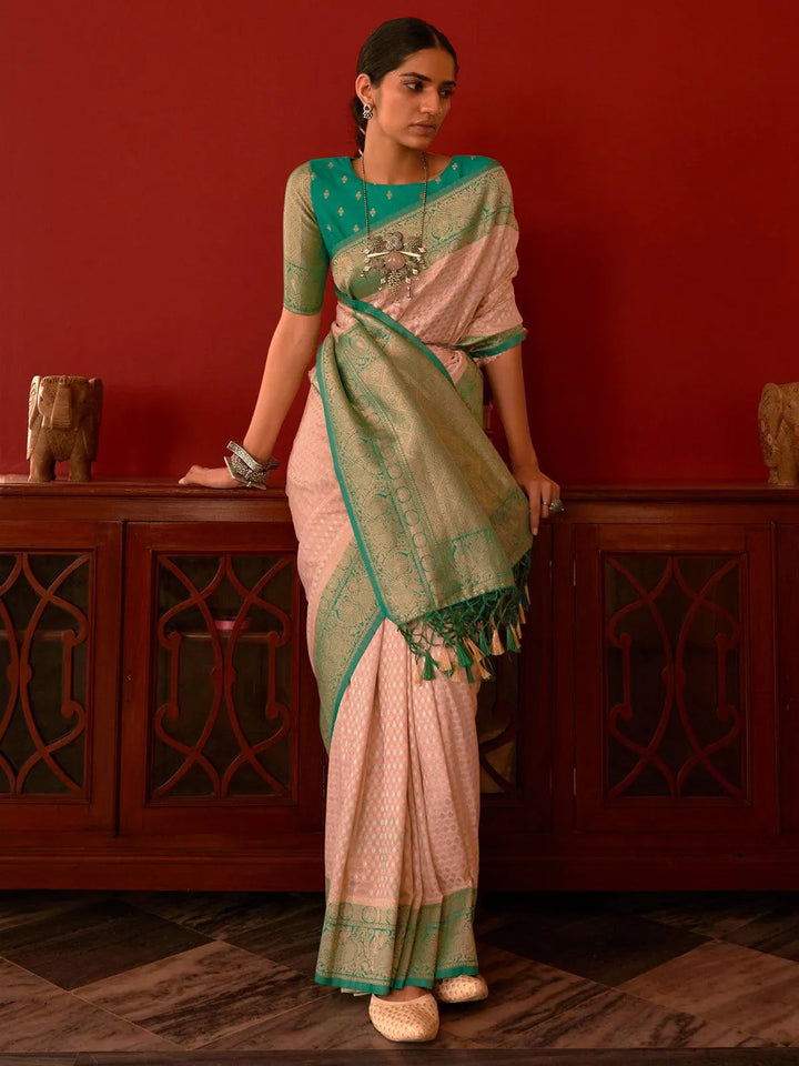 Pink Woven Banarasi Silk Saree - VJV Now