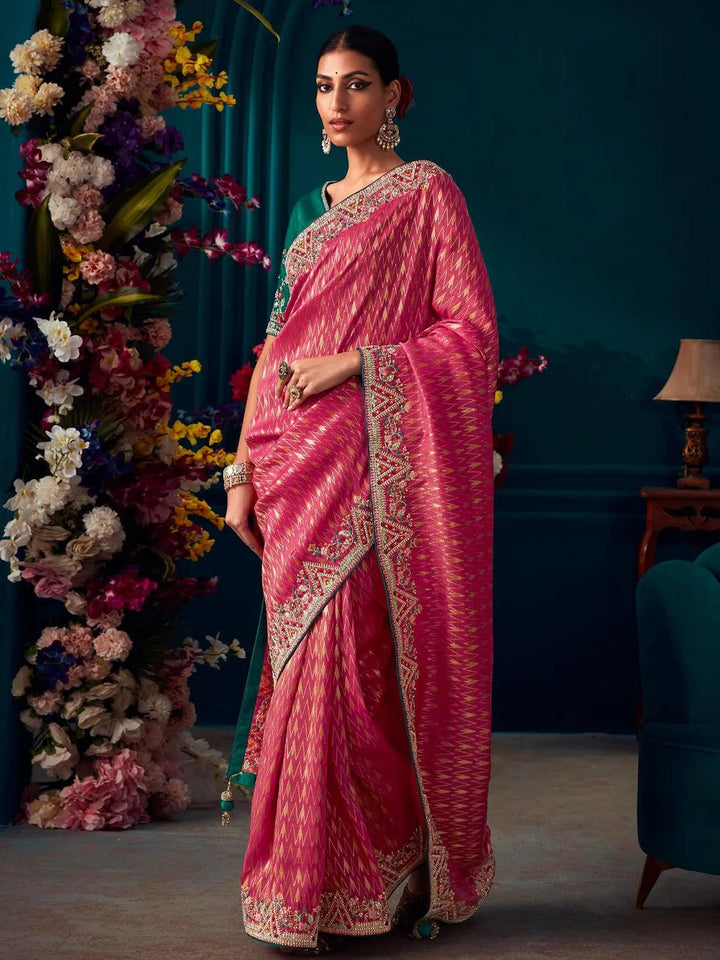 Pink Woven Banarasi Soft Silk Designer Saree Party Wear - VJV Now