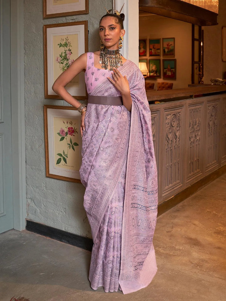 Pink Woven Kashmiri Cotton Silk Saree - VJV Now