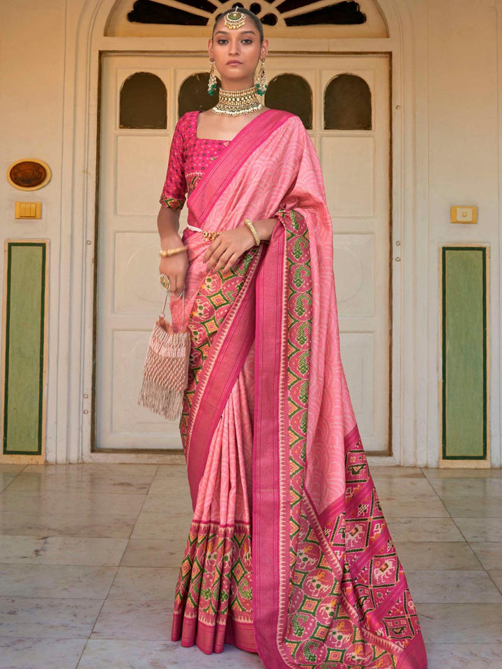 Pink Woven Patola Silk Saree - VJV Now
