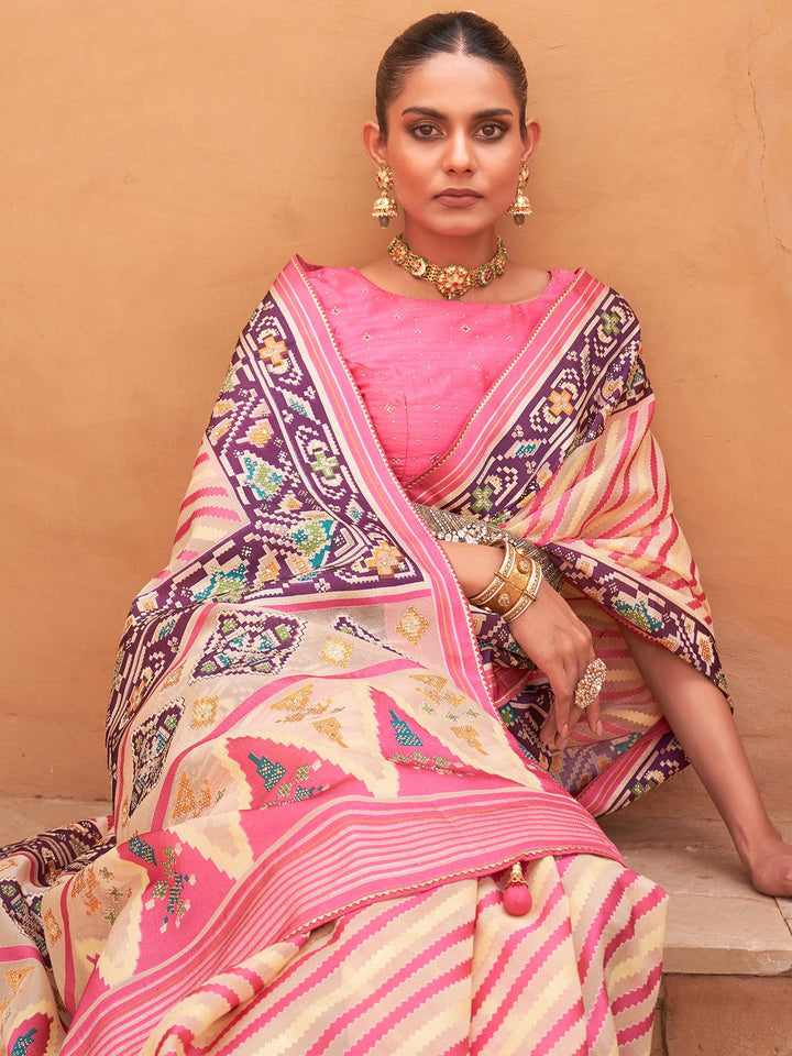 Pink Woven Patola Silk Saree - VJV Now
