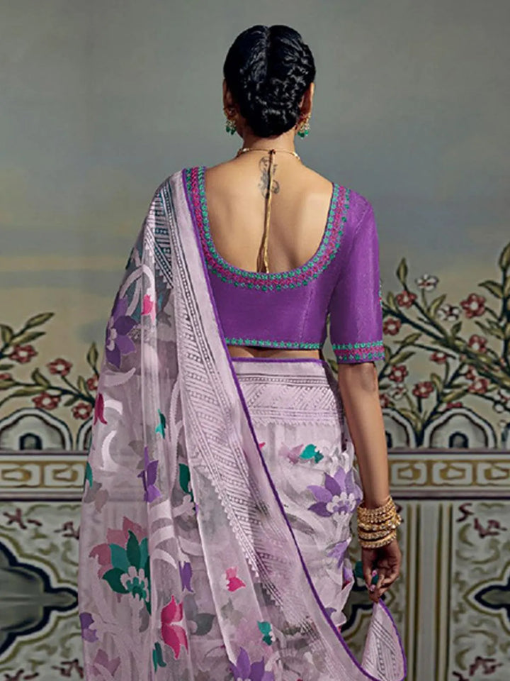 Pink Woven Silk Saree With Embroidered Blouse - VJV Now