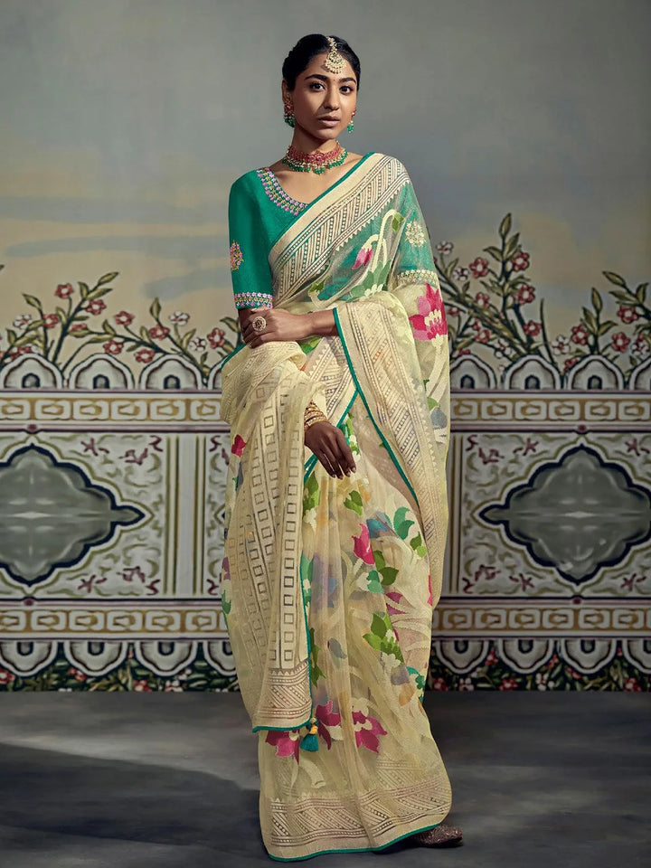 Pink Woven Silk Saree With Embroidered Blouse - VJV Now