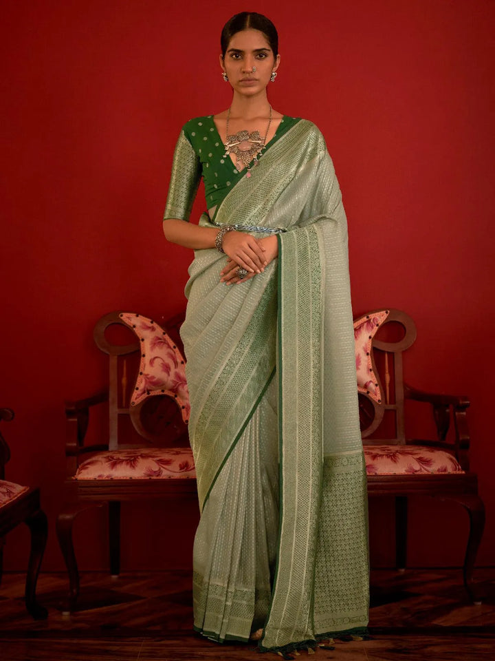 Pista Green Woven Banarasi Silk Saree - VJV Now