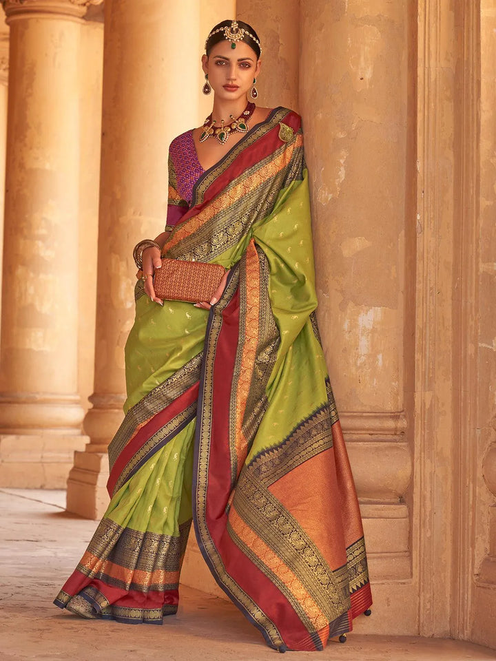 Pista Green Woven Design Patola Soft Silk Saree - VJV Now