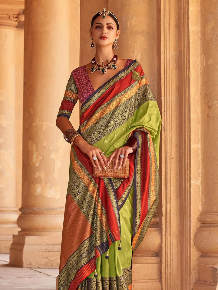 Pista Green Woven Design Patola Soft Silk Saree - VJV Now