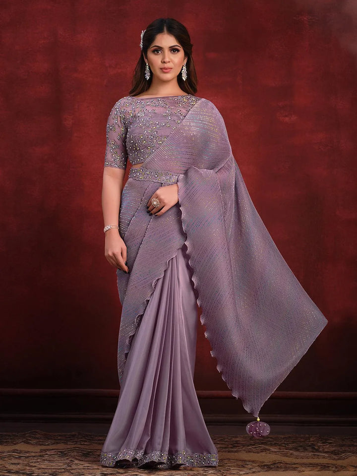 Purple Banarasi crush silk saree Party Wear - VJV Now