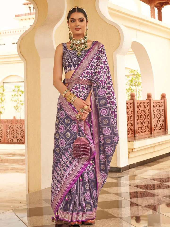 Purple Digital Printed Classic Silk Saree - VJV Now