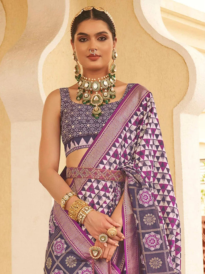 Purple Digital Printed Classic Silk Saree - VJV Now