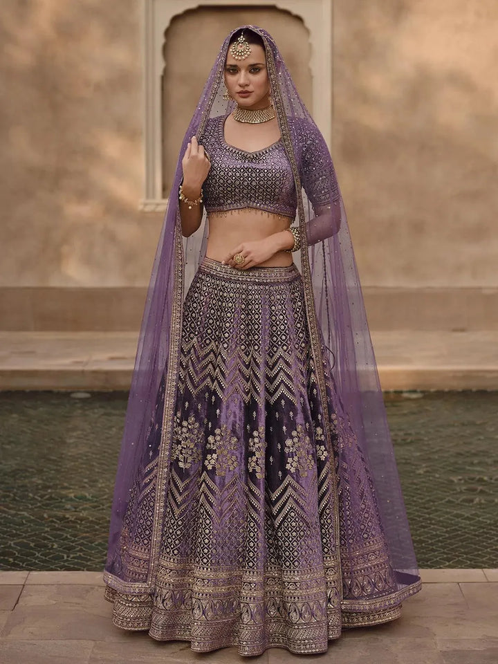 Purple Embroidered and Hand Work Designer Lehenga Choli - VJV Now