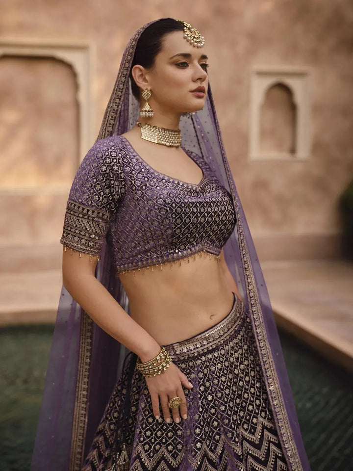 Purple Embroidered and Hand Work Designer Lehenga Choli - VJV Now