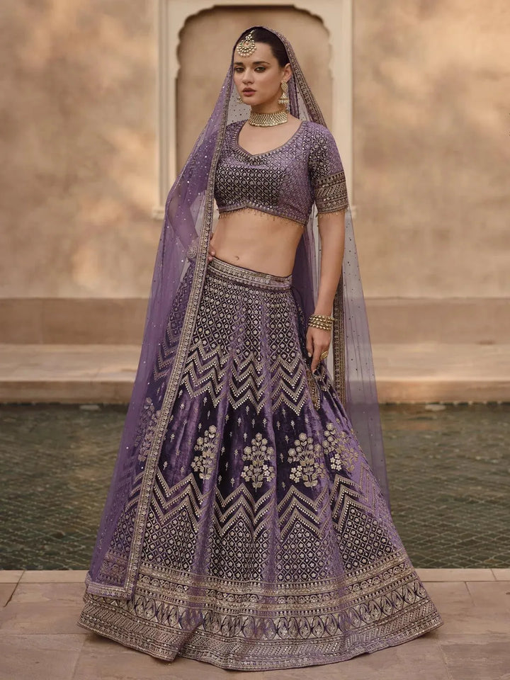 Purple Embroidered and Hand Work Designer Lehenga Choli - VJV Now