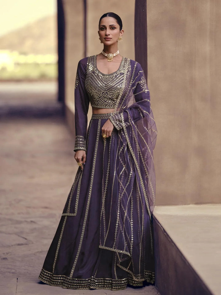 Purple Embroidered Umbrella Lehenga Choli Wedding Wear - VJV Now