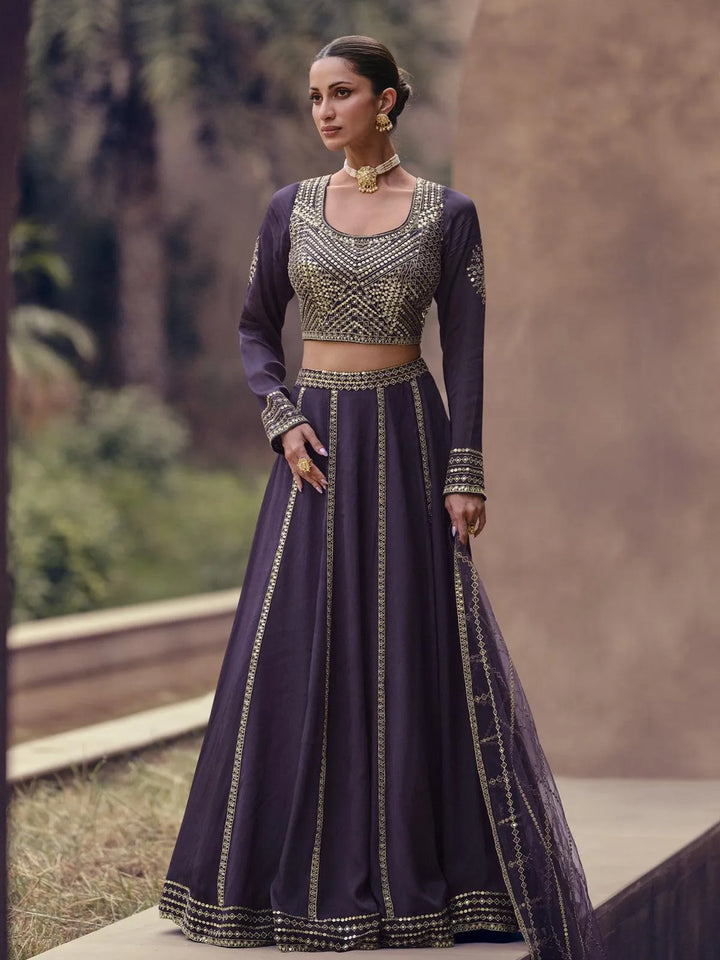 Purple Embroidered Umbrella Lehenga Choli Wedding Wear - VJV Now