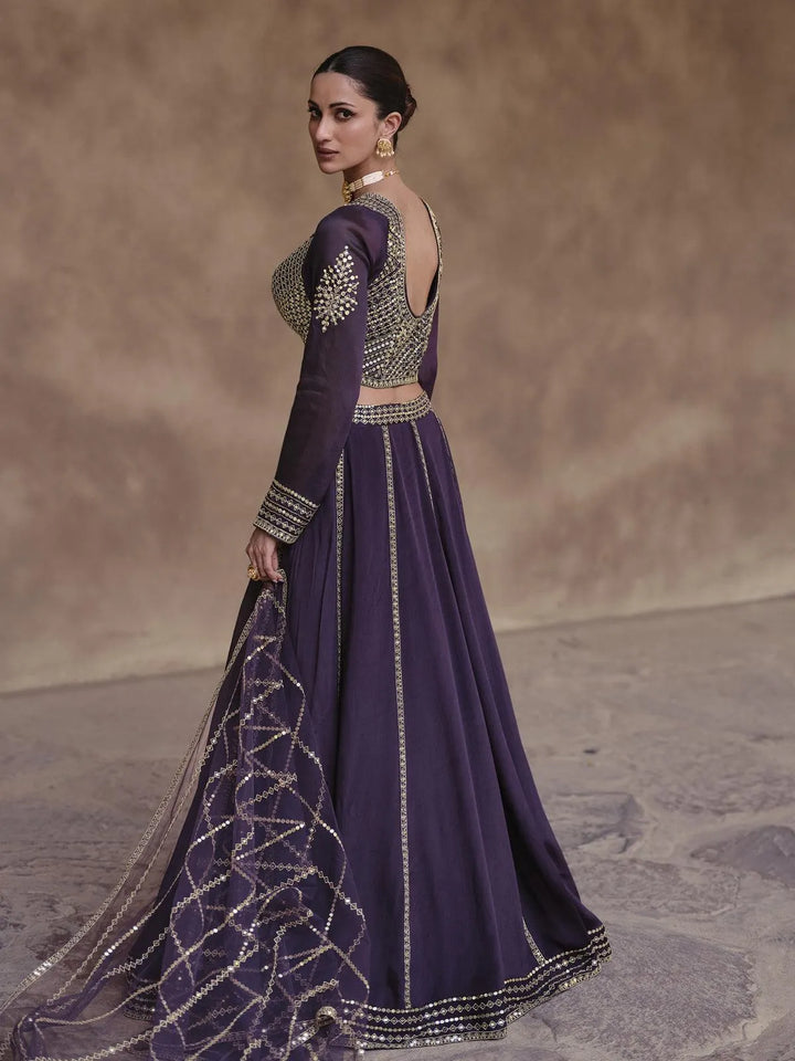 Purple Embroidered Umbrella Lehenga Choli Wedding Wear - VJV Now