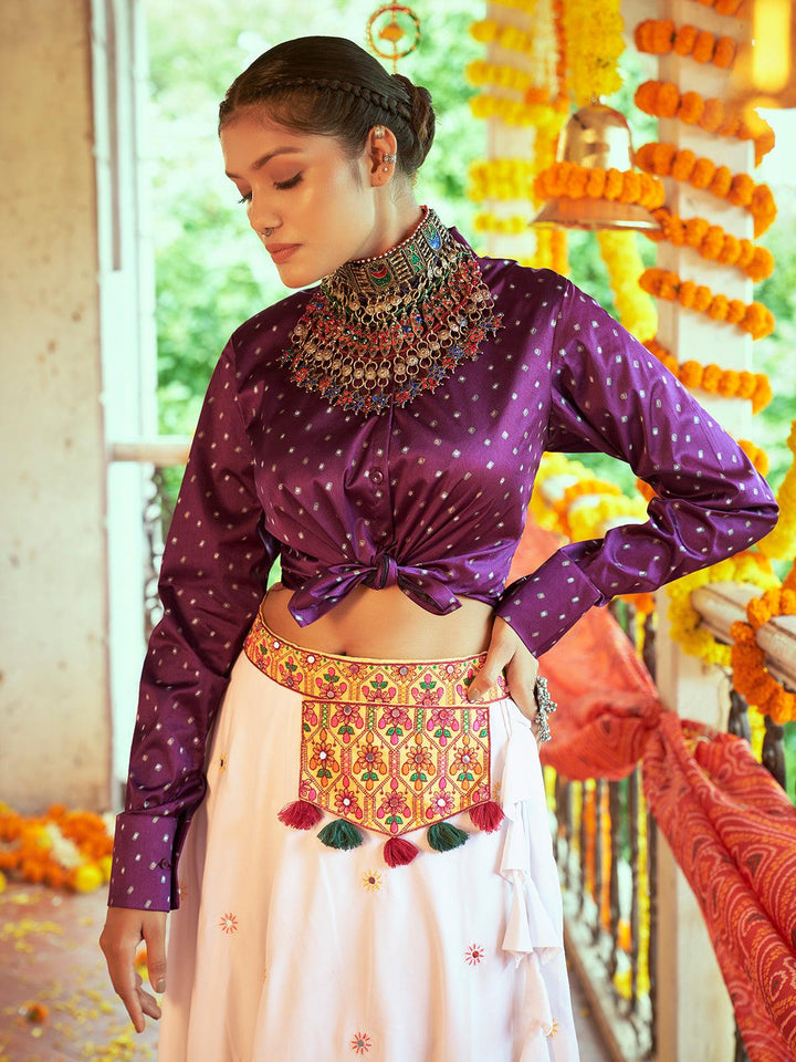 Purple Gajji Silk Prined Work Navratri Crop-Top Skirt - VJV Now