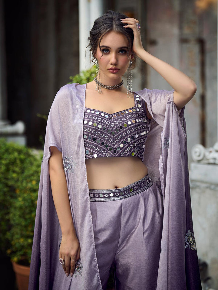 Purple Georgette Embroidered Palazzo Co-Ord Set - VJV Now