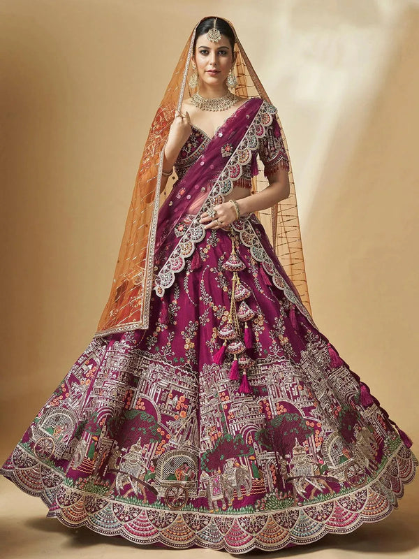 Purple Heavy Hand Work With Embroidery Umbrella Lehenga Choli Wedding Wear - VJV Now