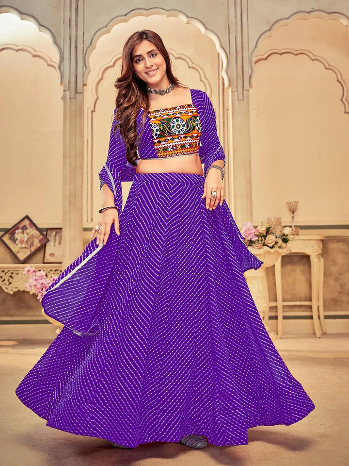 Purple Lahariya Georgette Choli with Embroidery & Mirror Work - Perfect for Navratri - VJV Now