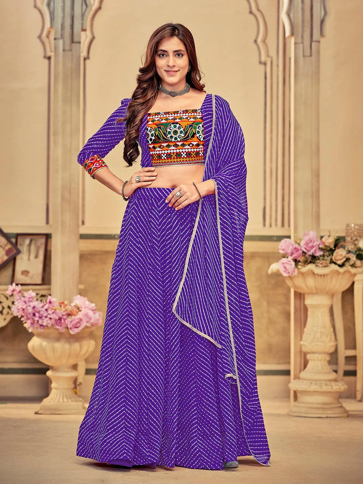 Purple Lahariya Georgette Choli with Embroidery & Mirror Work - Perfect for Navratri - VJV Now