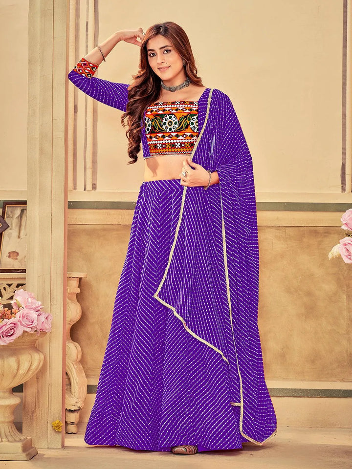 Purple Lahariya Georgette Choli with Embroidery & Mirror Work - Perfect for Navratri - VJV Now