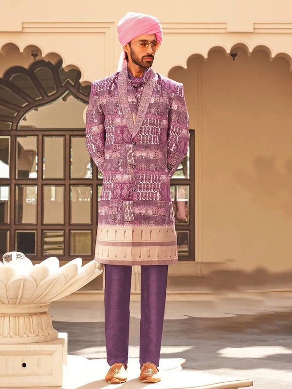 Purple Men's Indo-wester Sherwani Set Kurta & Paithani with For Weeding - VJV Now