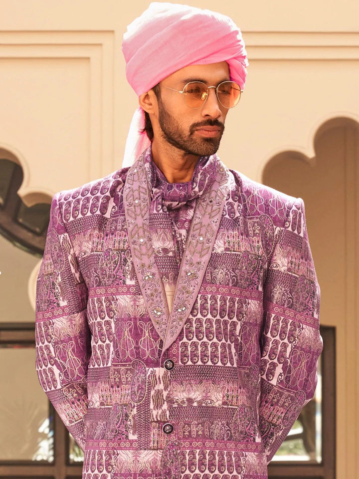 Purple Men's Indo-wester Sherwani Set Kurta & Paithani with For Weeding - VJV Now