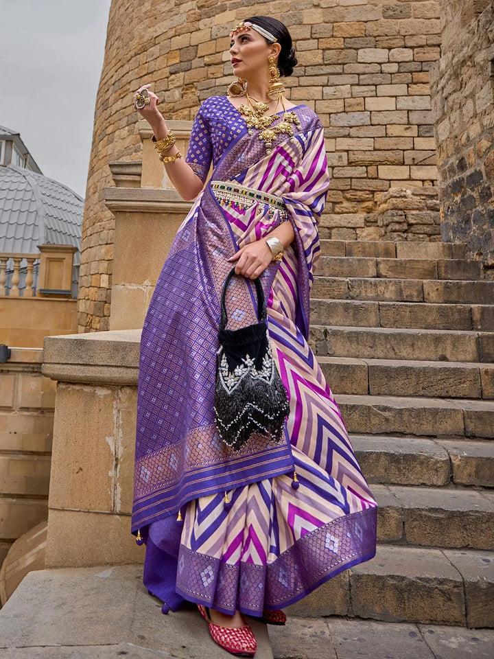 Purple Multi Color Woven Patola Silk Saree - VJV Now