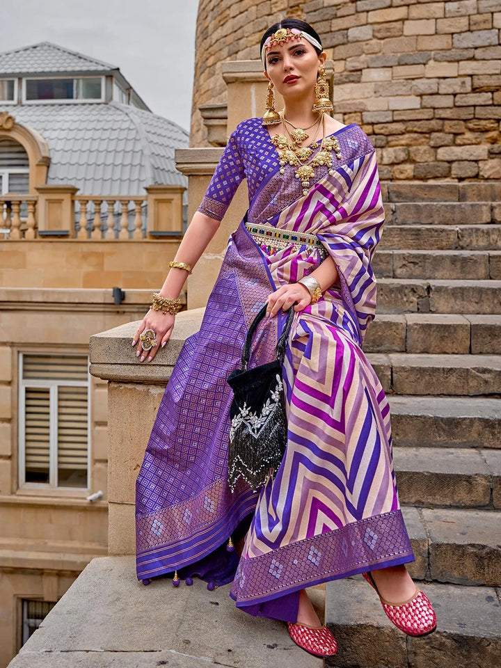 Purple Multi Color Woven Patola Silk Saree - VJV Now