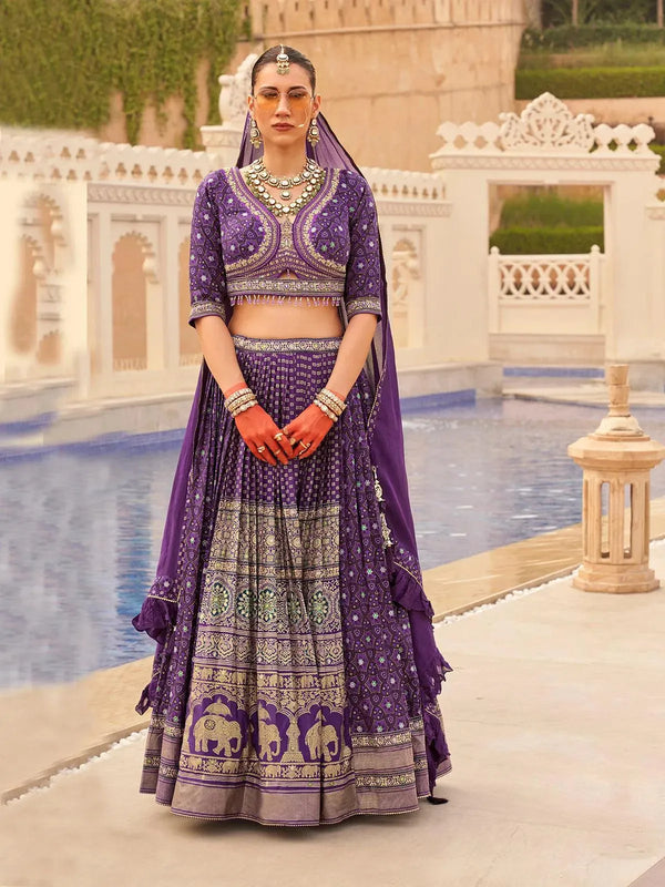 Purple Royal Silk Lehenga Choli Set for Wedding - VJV Now