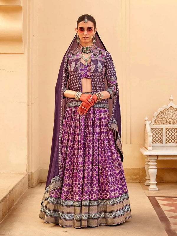 Purple Silk Sequence Work Lehenga with Dupatta & Koti - VJV Now